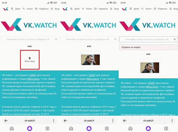 Vk. Watch - поиск человека по фотографии; Vk. Watch работает с VK. Photo.