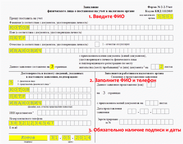 Заявление о выдаче регистрационного номера налогоплательщика для физического лица. Предоставление бланков