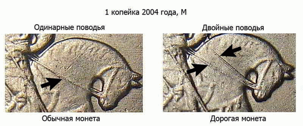 Копейка 2004 года с двойной уздечкой