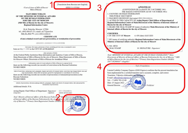 Примеры переводов справок об отсутствии судимости