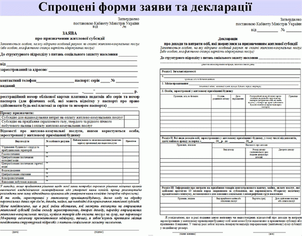 Образец заполнения декларации и заявления о выделении субсидий