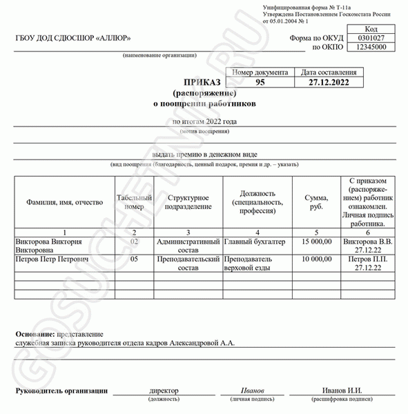 Образцы приказов на 13-ю зарплату