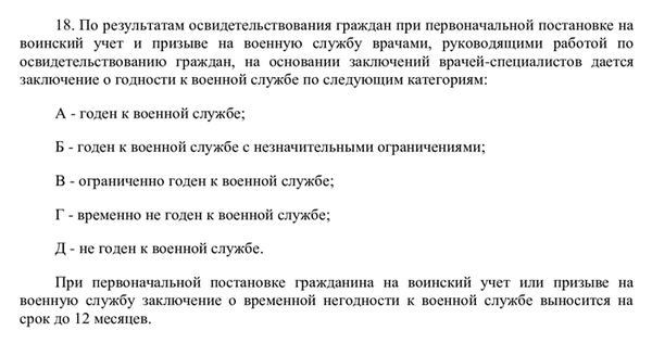 Основные положения по регулированию медицинского освидетельствования на призывном пункте 18