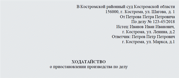 Ходатайство о приостановлении производства по делу. Часть 1